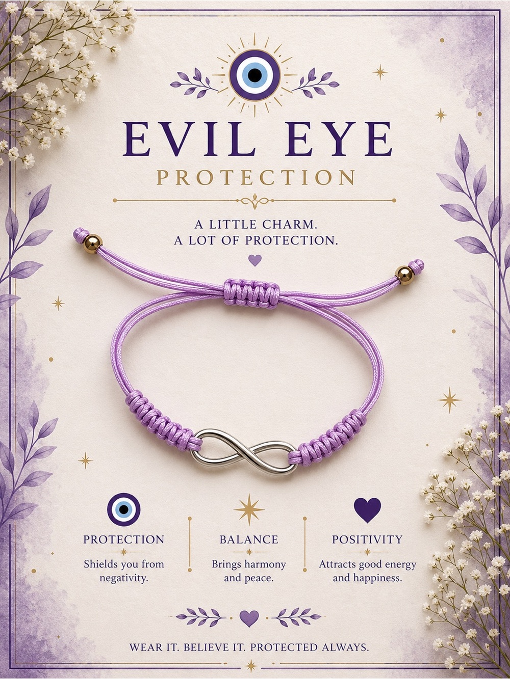 ♾️💜Lilac Infinity Cord Bracelet — Evil Eye Protection♾️💜